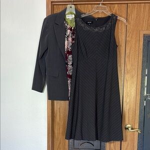 Gray dress with gray suit jacket and bonus blouse. Sold as group.